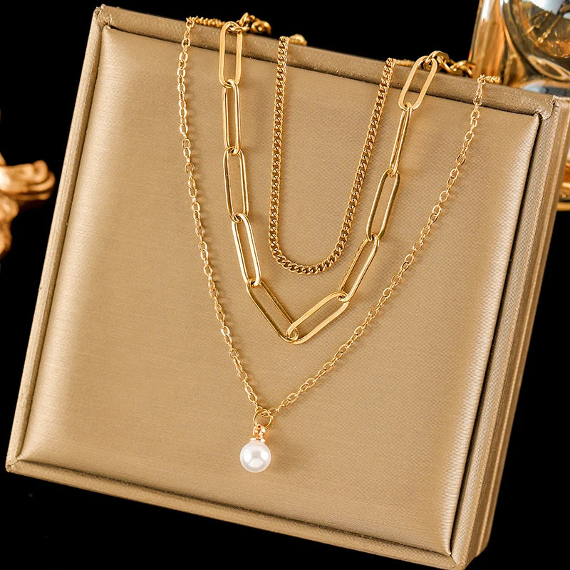 Colar Feminino em Aço Inoxidável 316L – Pingente Redondo 1,8 cm, Corrente Link, Estilo Trendy