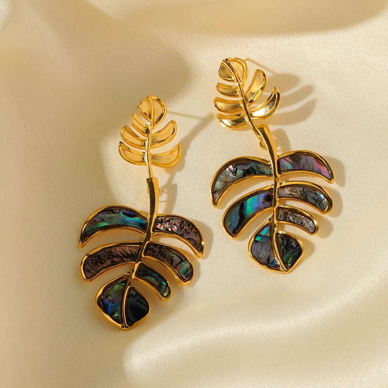 Brincos Femininos em Aço Inoxidável 316L – Pingente Planta, Banhado a Ouro, Estilo Trend