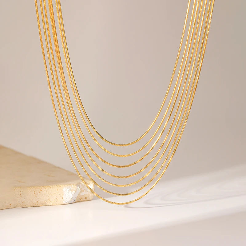 Colar Feminino em Aço Inoxidável 316L – Corrente Snake, Design Geométrico, Estilo Trendy