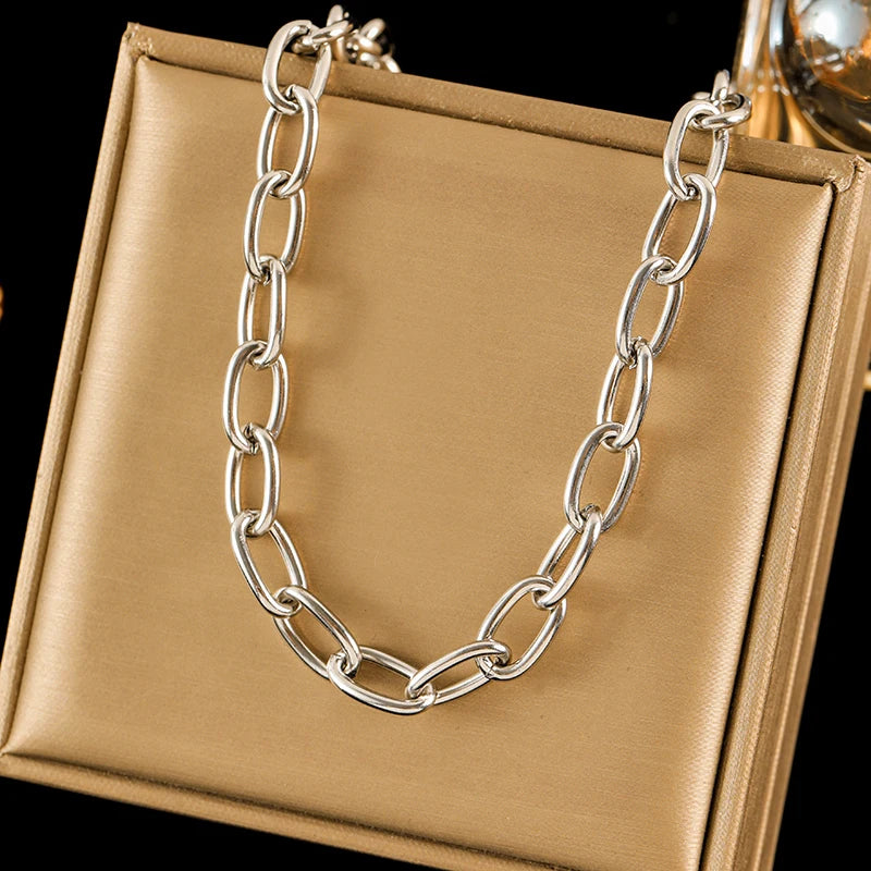 Colar Feminino em Aço Inoxidável 316L – Corrente Estilo Trendy, Moda Clássica e Vintage