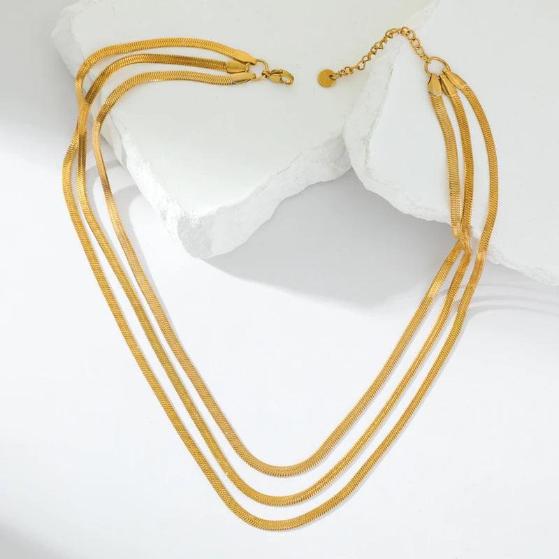 Colar Feminino em Aço Inoxidável 316L – Corrente Snake, Design Geométrico, Estilo Trendy