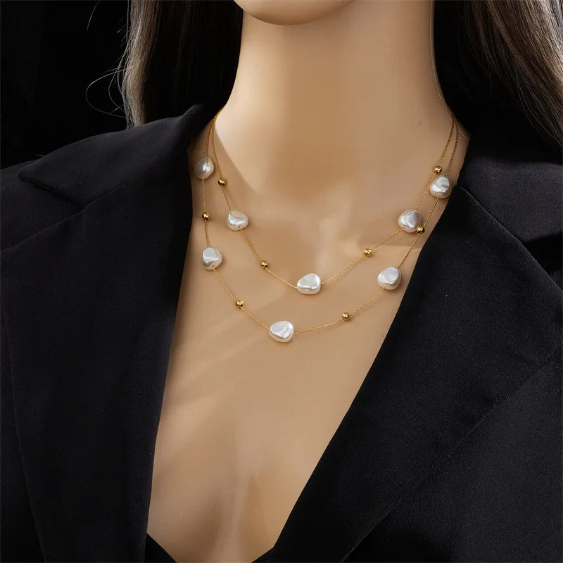 Colar em Aço Inoxidável com Pérola – Estilo Elegante para Trabalho e Festa