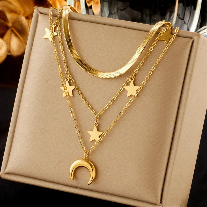 Colar Feminino em Aço Inoxidável – Pingente Geométrico 2cm, Corrente Link, Estilo Trendy