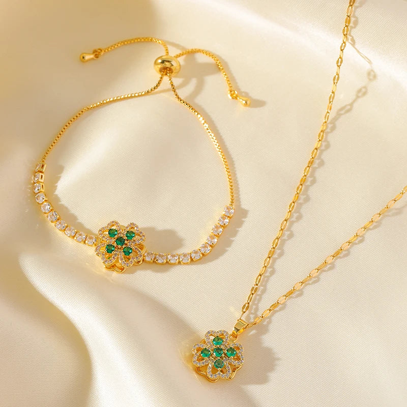 Conjunto Feminino de Colar e Pulseira – Design Geométrico, Banhado a Ouro , Aço Inoxidável 316L
