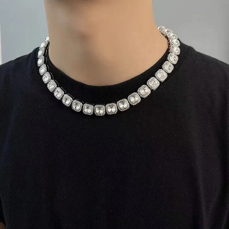 Colar Unissex em Aço Inoxidável 316L – Corrente Link com Detalhes em Zircônia, Estilo Trendy