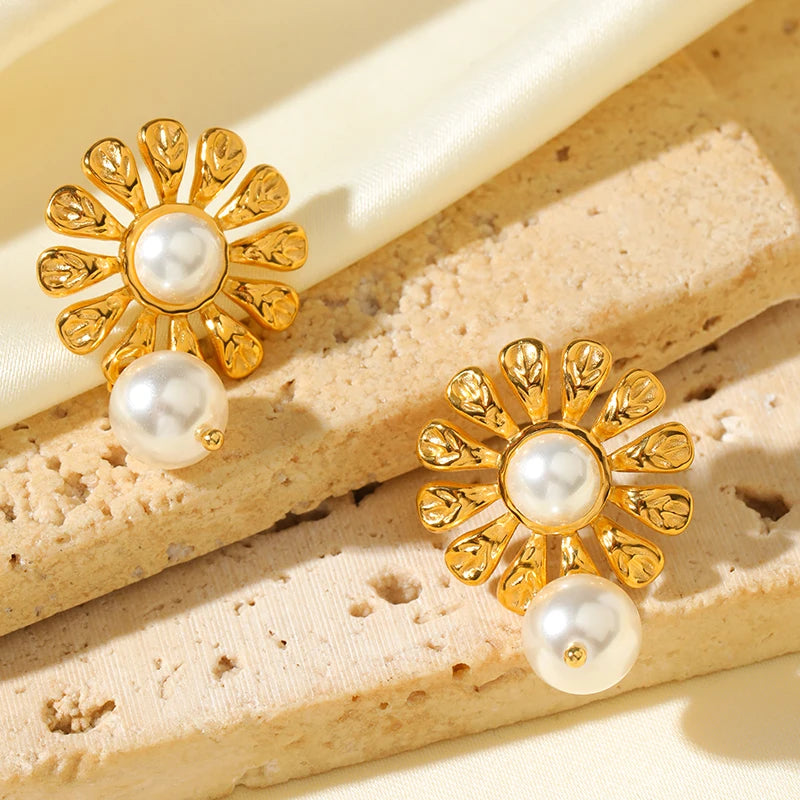 Brincos Femininos em Aço Inoxidável 316L – Pingente Planta, Banhado a Ouro, Estilo Trend
