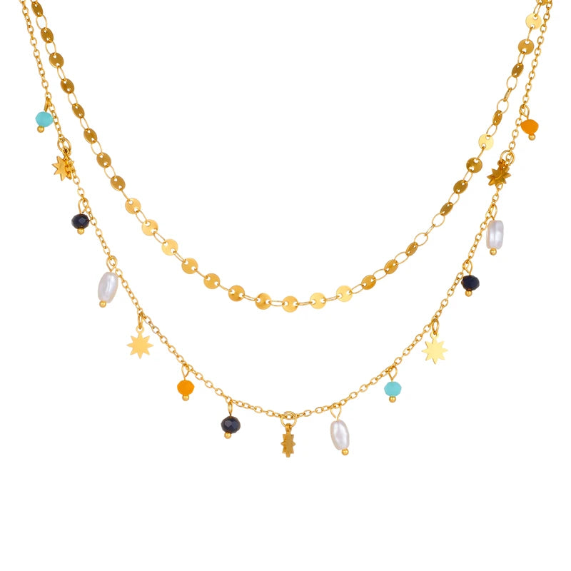 Colar Pingente Estrela em Aço Inoxidável com Pérola – Design Trendy