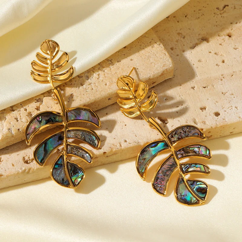 Brincos Femininos em Aço Inoxidável 316L – Pingente Planta, Banhado a Ouro, Estilo Trend