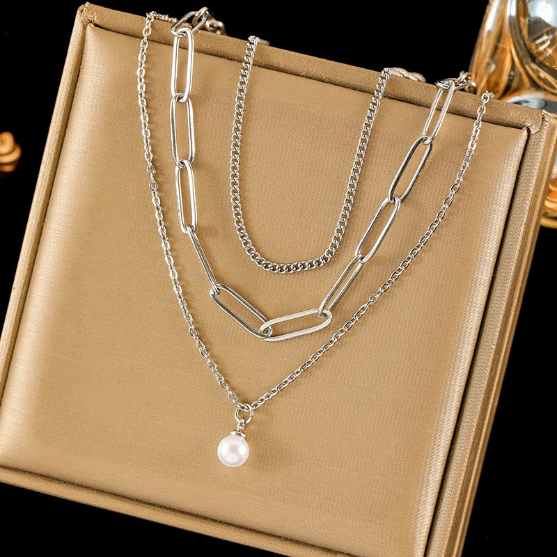 Colar Feminino em Aço Inoxidável 316L – Pingente Redondo 1,8 cm, Corrente Link, Estilo Trendy
