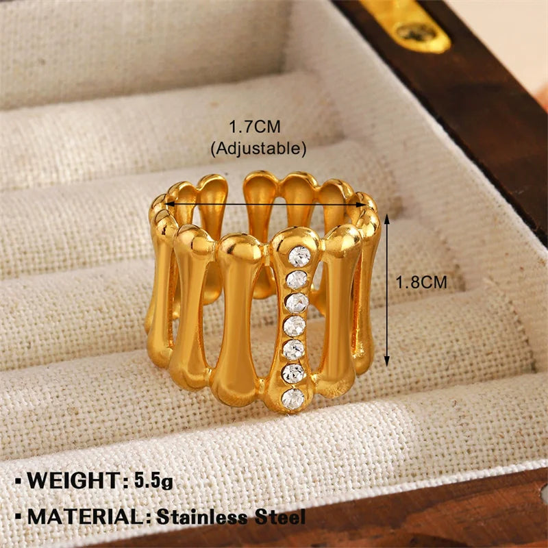 Anel Ajustável Irregular em Aço Inoxidável 18K Gold – Estilo Trendy