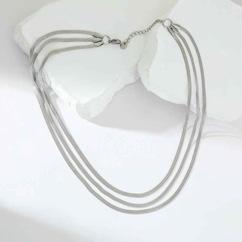 Colar Feminino em Aço Inoxidável 316L – Corrente Snake, Design Geométrico, Estilo Trendy