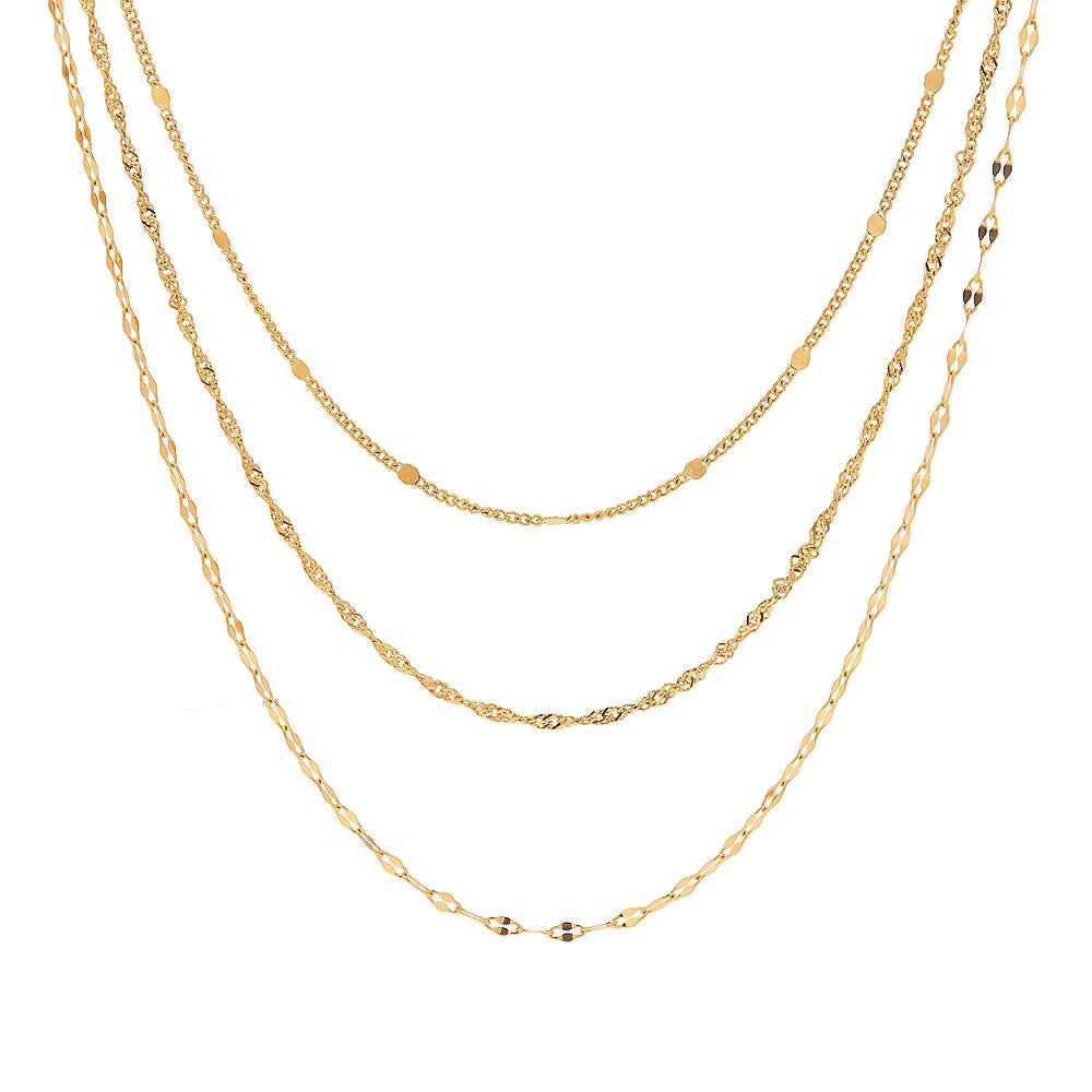 Colar Multicamadas em Aço Inoxidável Dourado – Estilo Trendy e Moderno