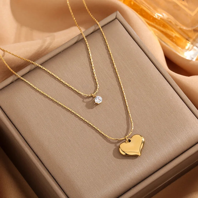 Colar Feminino em Aço Inoxidável – Pingente Quadrado com Pérola, Corrente Link, Estilo Trendy