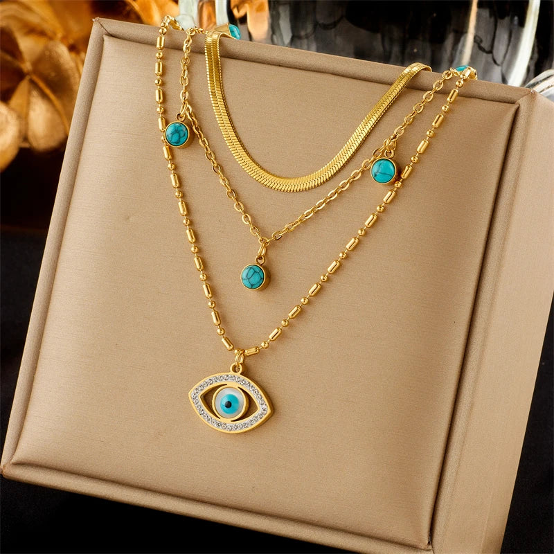Colar Feminino em Aço Inoxidável – Pingente Geométrico 2cm, Corrente Link, Estilo Trendy