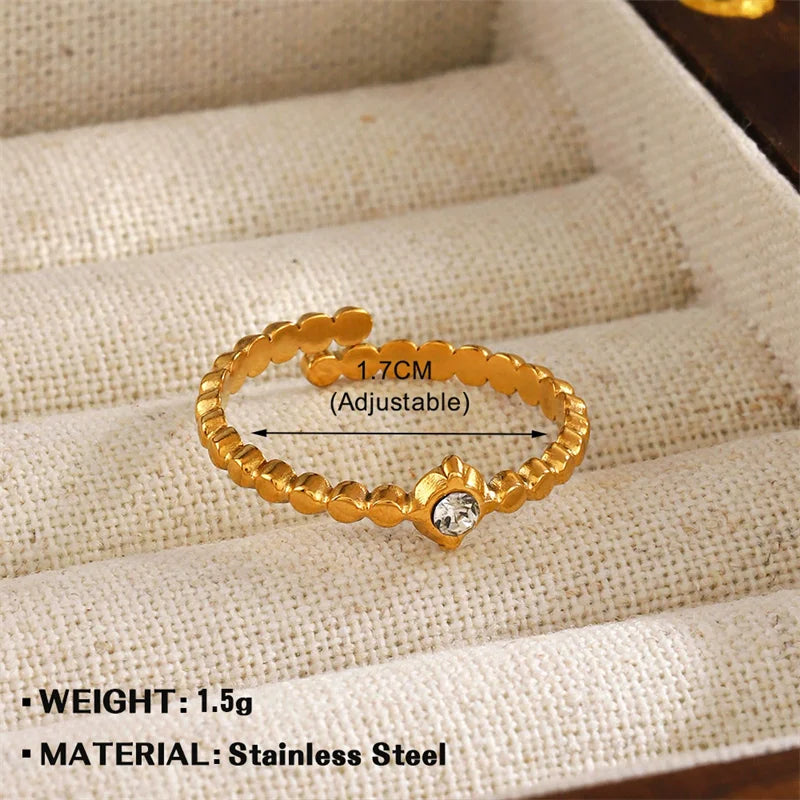 Anel Ajustável Irregular em Aço Inoxidável 18K Gold – Estilo Trendy