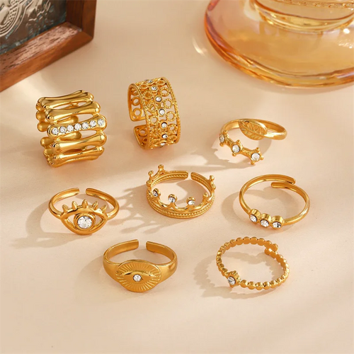 Anel Ajustável Irregular em Aço Inoxidável 18K Gold – Estilo Trendy