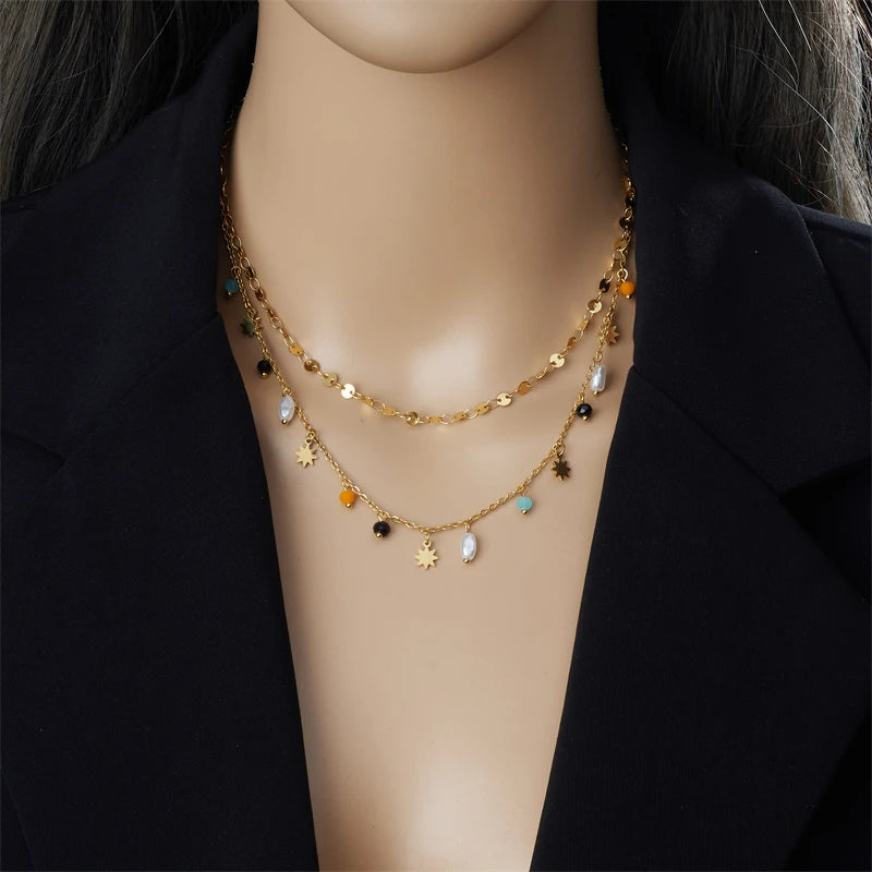 Colar Pingente Estrela em Aço Inoxidável com Pérola – Design Trendy