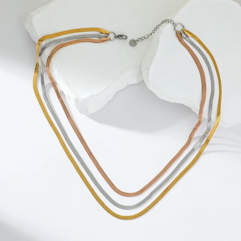 Colar Feminino em Aço Inoxidável 316L – Corrente Snake, Design Geométrico, Estilo Trendy