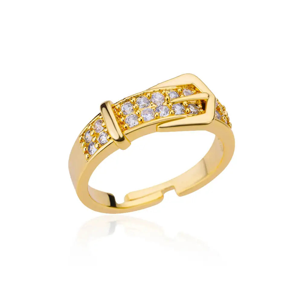 Anel Geométrico em Aço Inoxidável 18K Gold – Detalhe em Zircônia