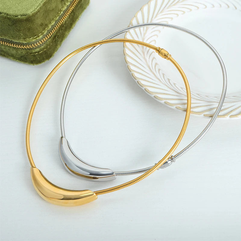 Colar Feminino em Aço Inoxidável 316L – Pingente Esférico 3,2x1,8cm, Corrente Link, Estilo Trendy