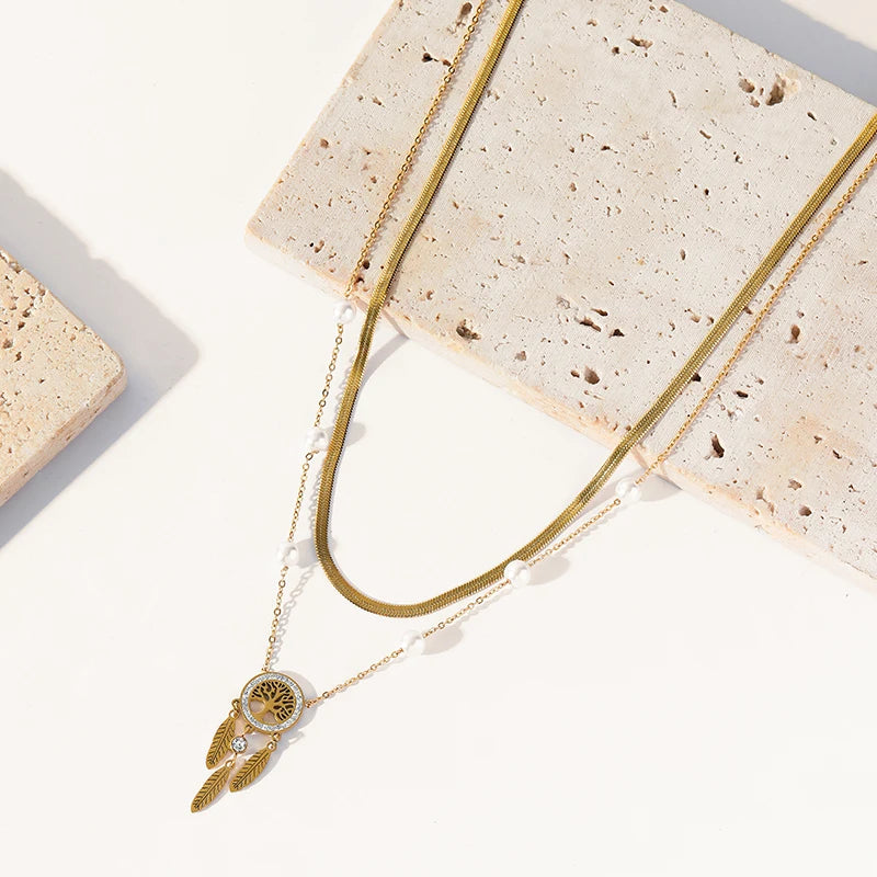 Colar Feminino Moderno – Pingente Redondo Alongado, Corrente Link em Aço Inoxidável