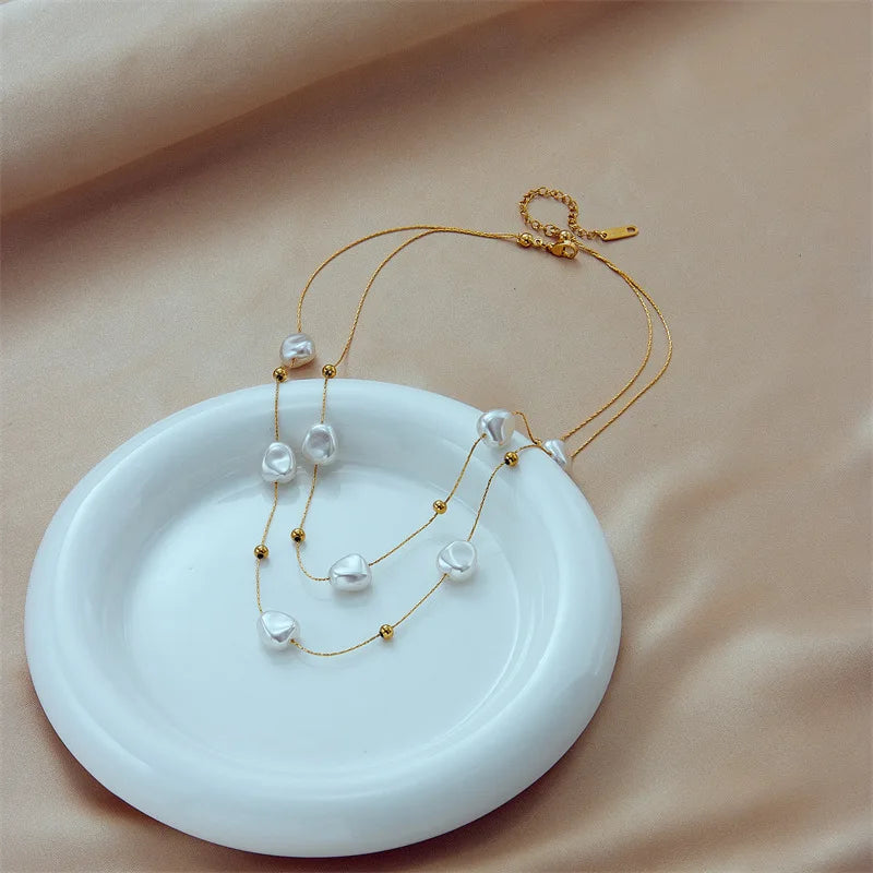 Colar em Aço Inoxidável com Pérola – Estilo Elegante para Trabalho e Festa