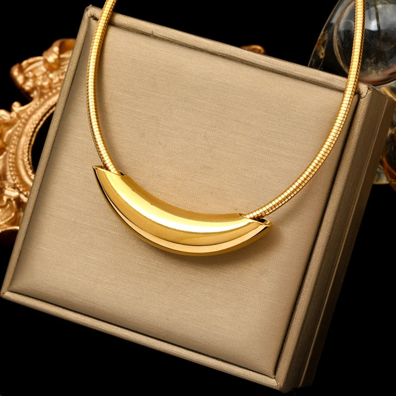 Colar Feminino em Aço Inoxidável 316L – Pingente Esférico 3,2x1,8cm, Corrente Link, Estilo Trendy