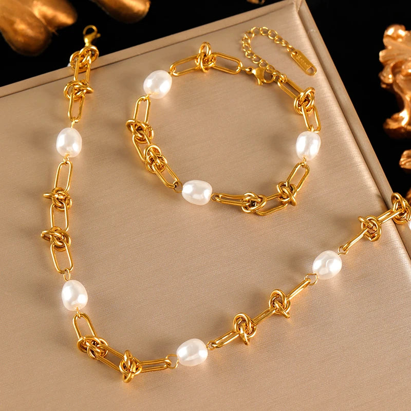 Conjunto Feminino de Colar e Pulseira – Todo em Zircônia, Aço Inoxidável 316L, Estilo Trendy
