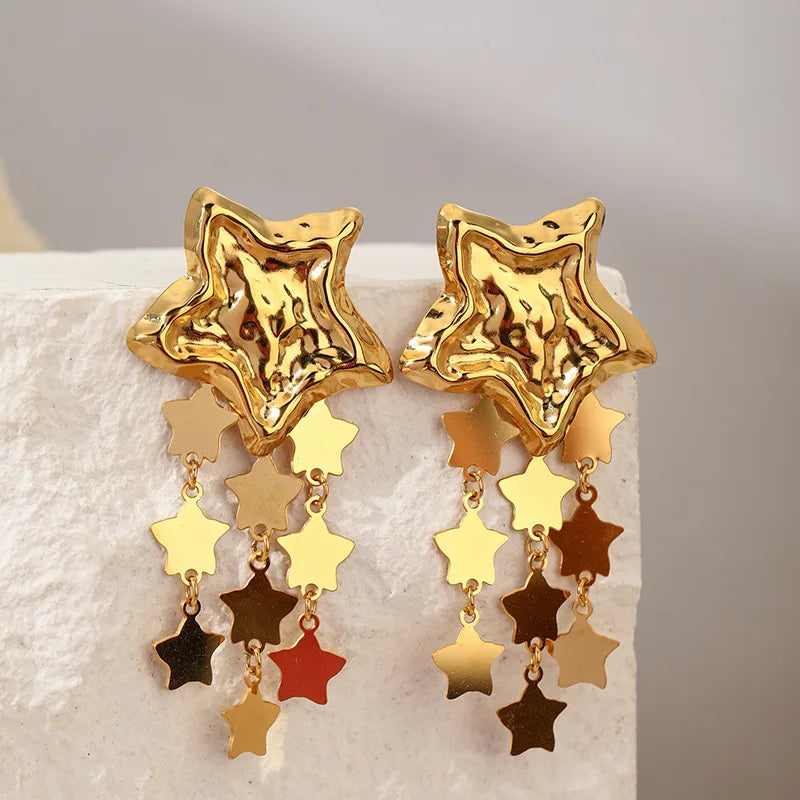 Brincos Femininos em Aço Inoxidável 316L – Pingente Planta, Banhado a Ouro, Estilo Trend