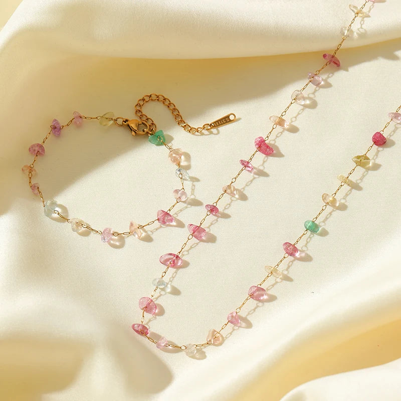Conjunto de Colar e Pulseira Feminino em Aço Inoxidável 316L – Design Geométrico, Estilo Trendy