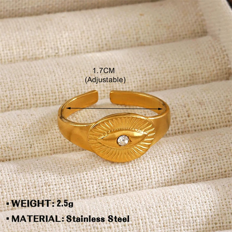 Anel Ajustável Irregular em Aço Inoxidável 18K Gold – Estilo Trendy