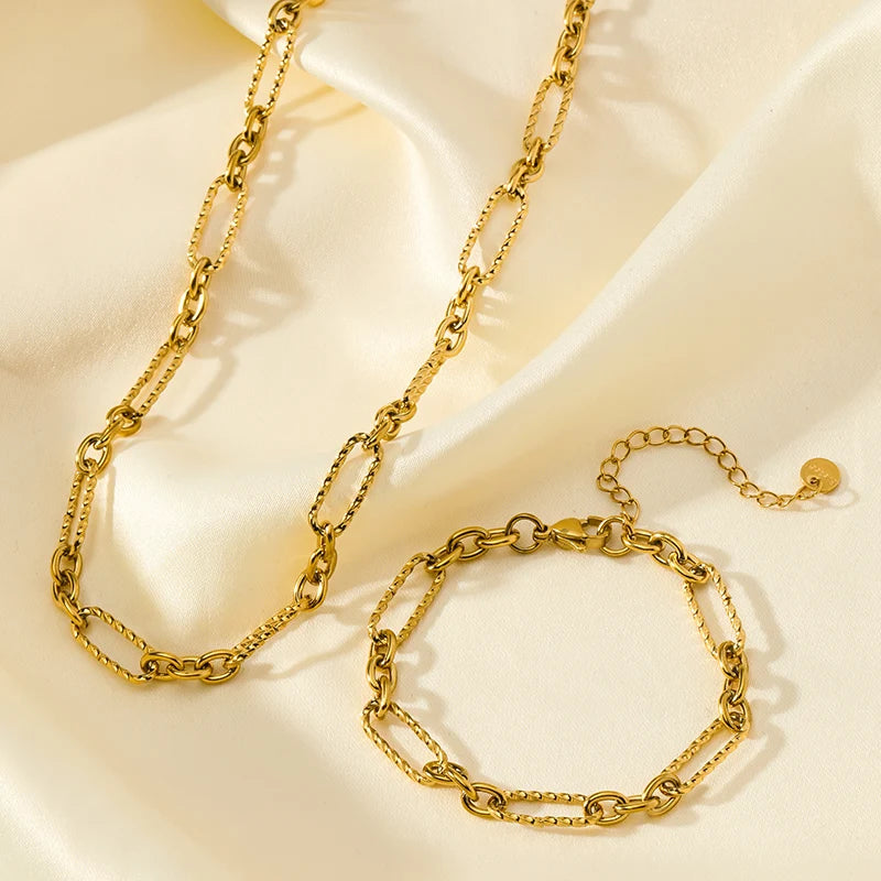 Conjunto Feminino de Colar e Pulseira – Design Geométrico, Aço Inoxidável 316L,