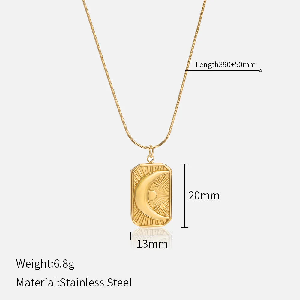 Colar Minimalista em Aço Inoxidável 316L – Pingente Lua, Estrela e Flor