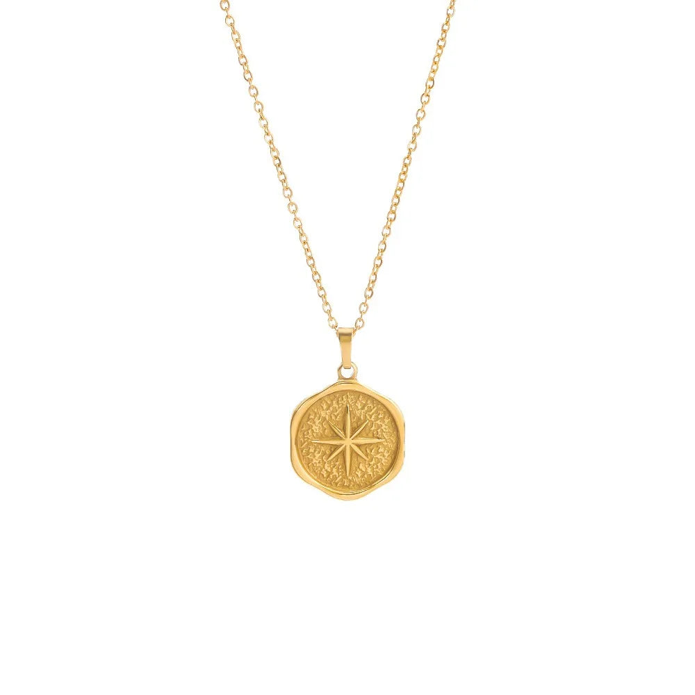 Colar Minimalista em Aço Inoxidável 316L – Pingente Lua, Estrela e Flor