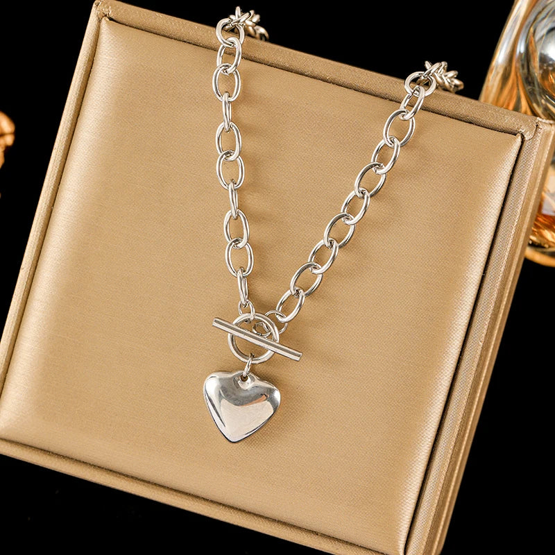 Colar Feminino em Aço Inoxidável 316L – Pingente Redondo 1,8 cm, Corrente Link, Estilo Trendy