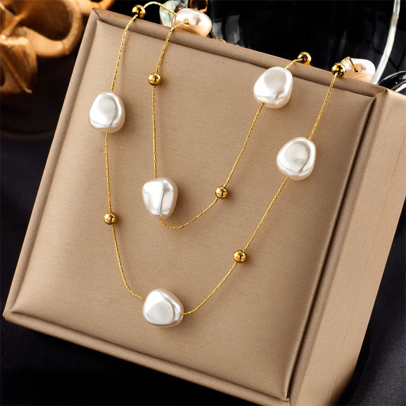Colar em Aço Inoxidável com Pérola – Estilo Elegante para Trabalho e Festa