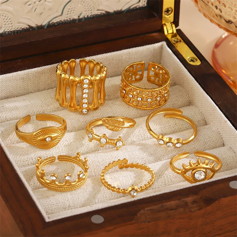 Anel Ajustável Irregular em Aço Inoxidável 18K Gold – Estilo Trendy