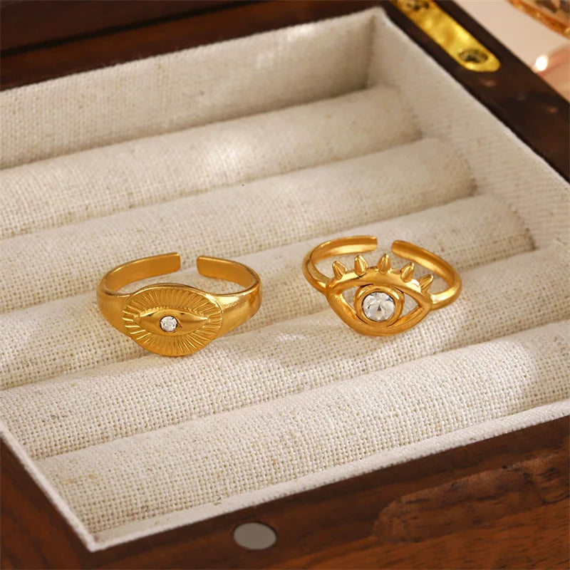 Anel Ajustável Irregular em Aço Inoxidável 18K Gold – Estilo Trendy