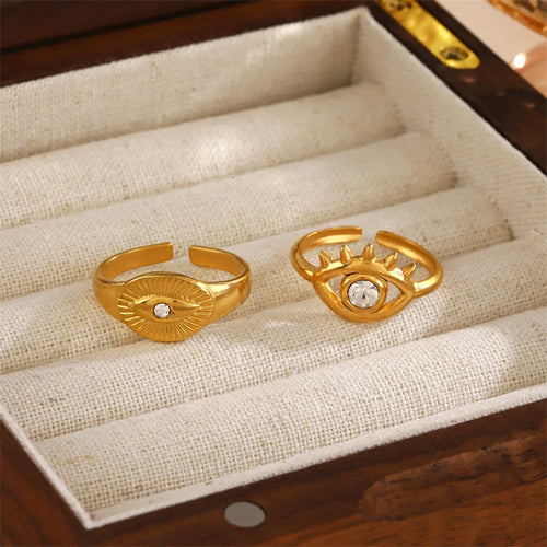 Anel Ajustável Irregular em Aço Inoxidável 18K Gold – Estilo Trendy