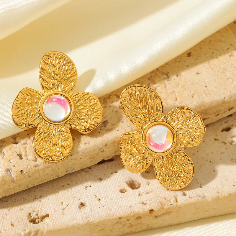 Brincos Femininos em Aço Inoxidável 316L – Pingente Planta, Banhado a Ouro, Estilo Trend