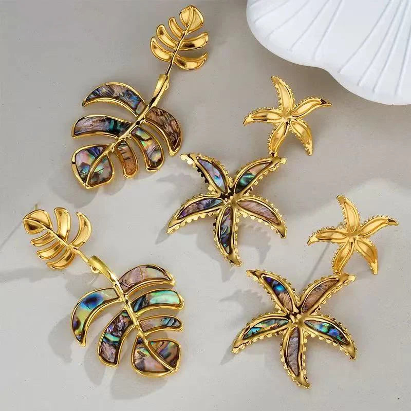 Brincos Femininos em Aço Inoxidável 316L – Pingente Planta, Banhado a Ouro, Estilo Trend
