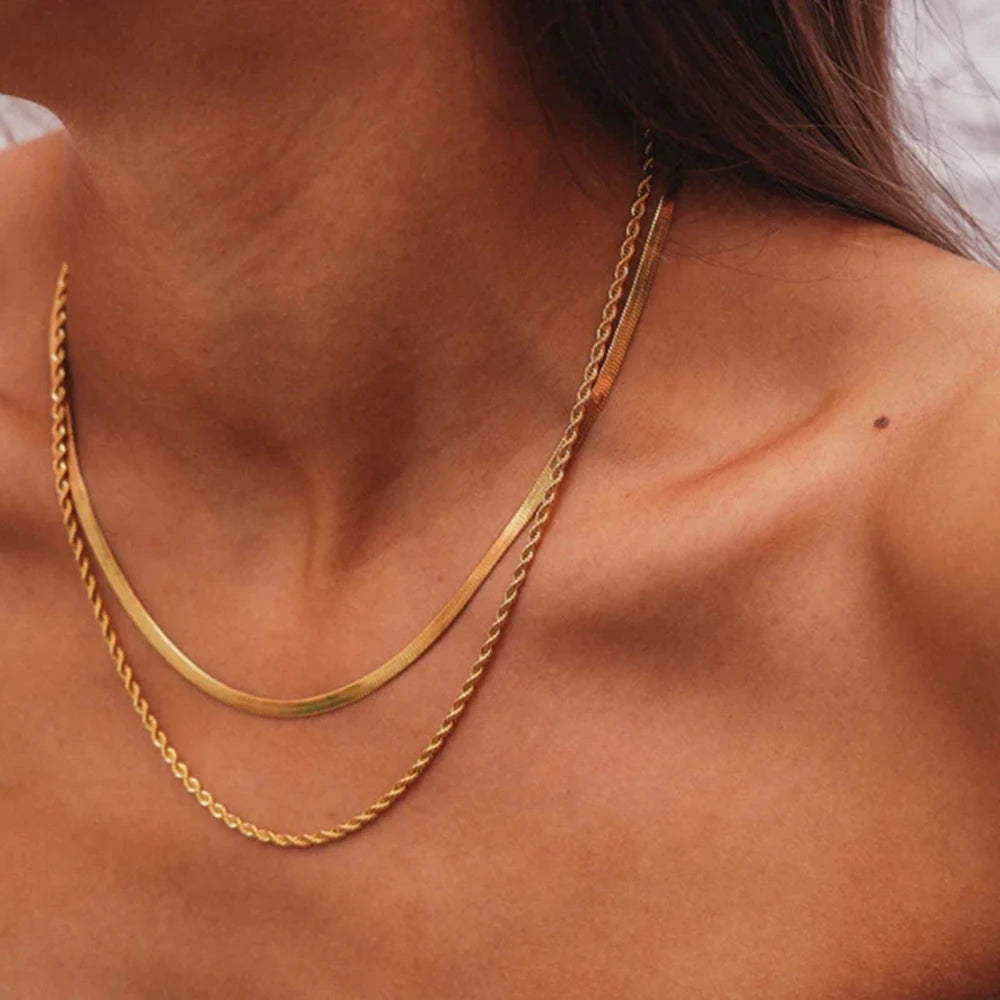 Colar Multicamadas em Aço Inoxidável Dourado – Estilo Trendy e Moderno