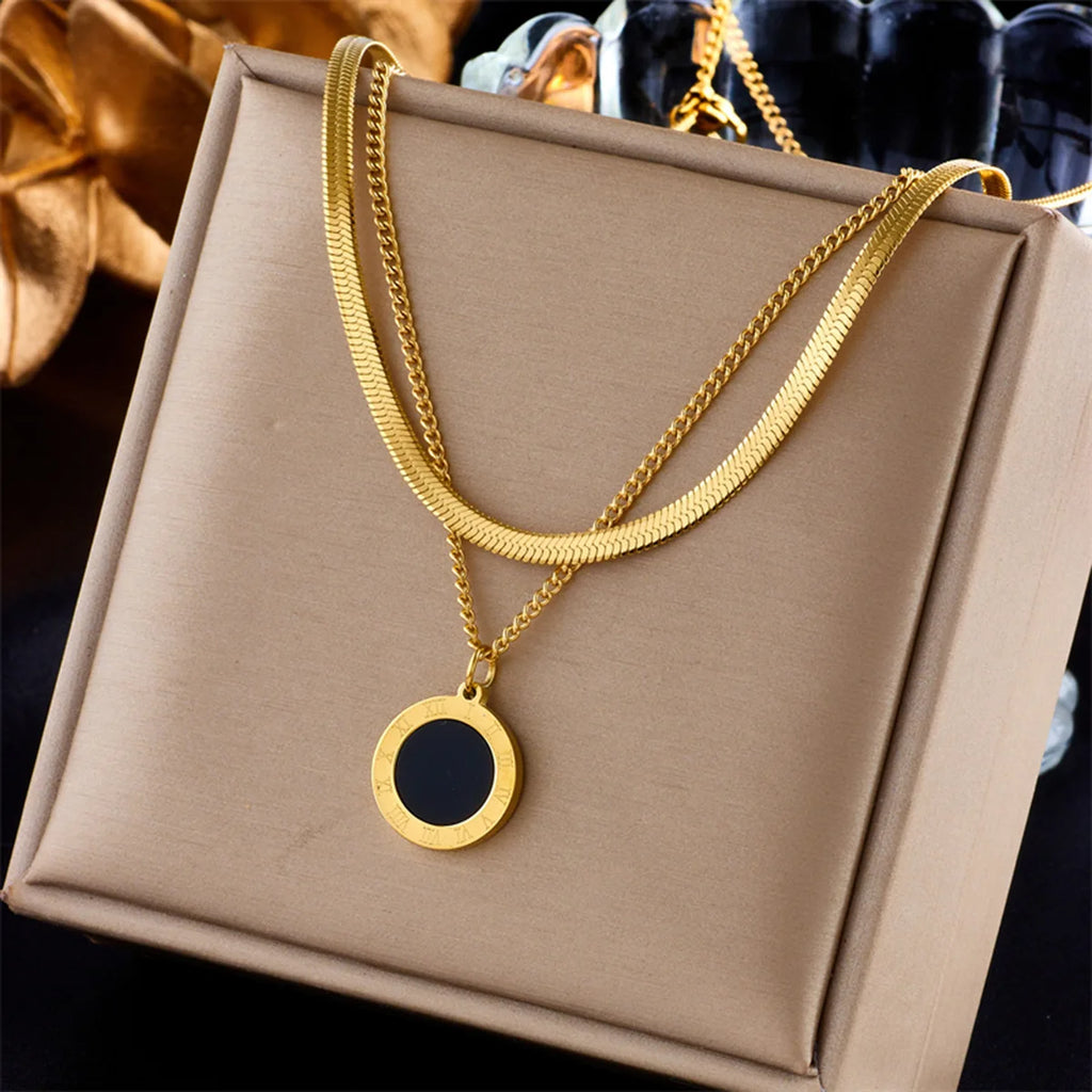 Colar Feminino em Aço Inoxidável – Pingente Quadrado com Pérola, Corrente Link, Estilo Trendy