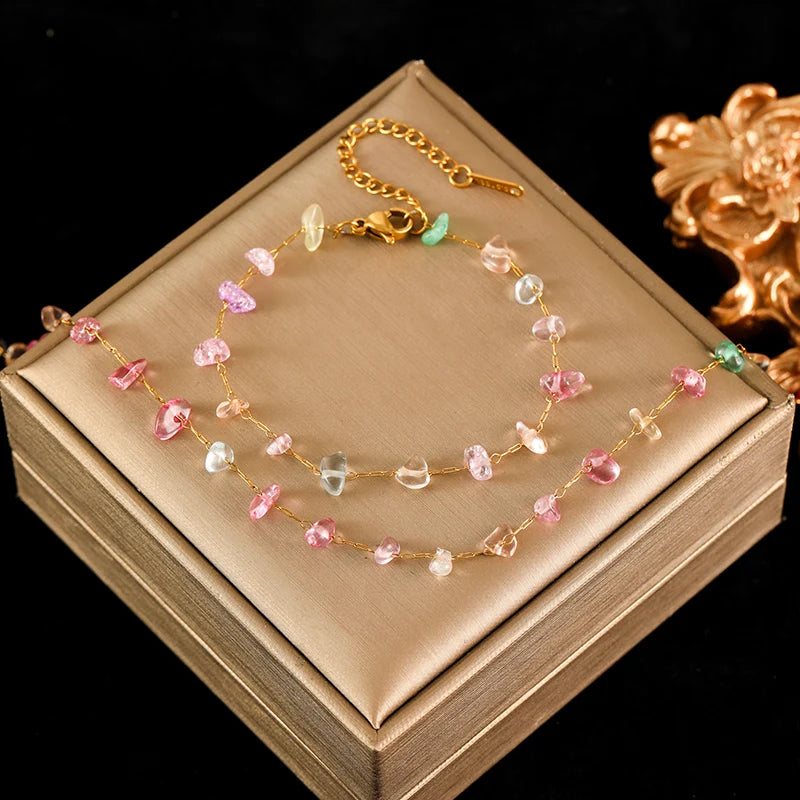 Conjunto de Colar e Pulseira Feminino em Aço Inoxidável 316L – Design Geométrico, Estilo Trendy