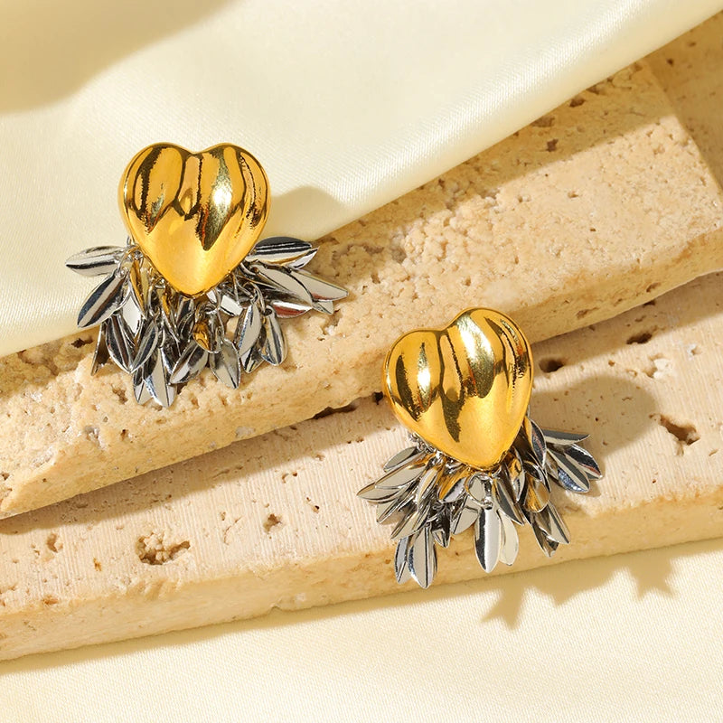 Brincos Femininos em Aço Inoxidável 316L – Pingente Planta, Banhado a Ouro, Estilo Trend