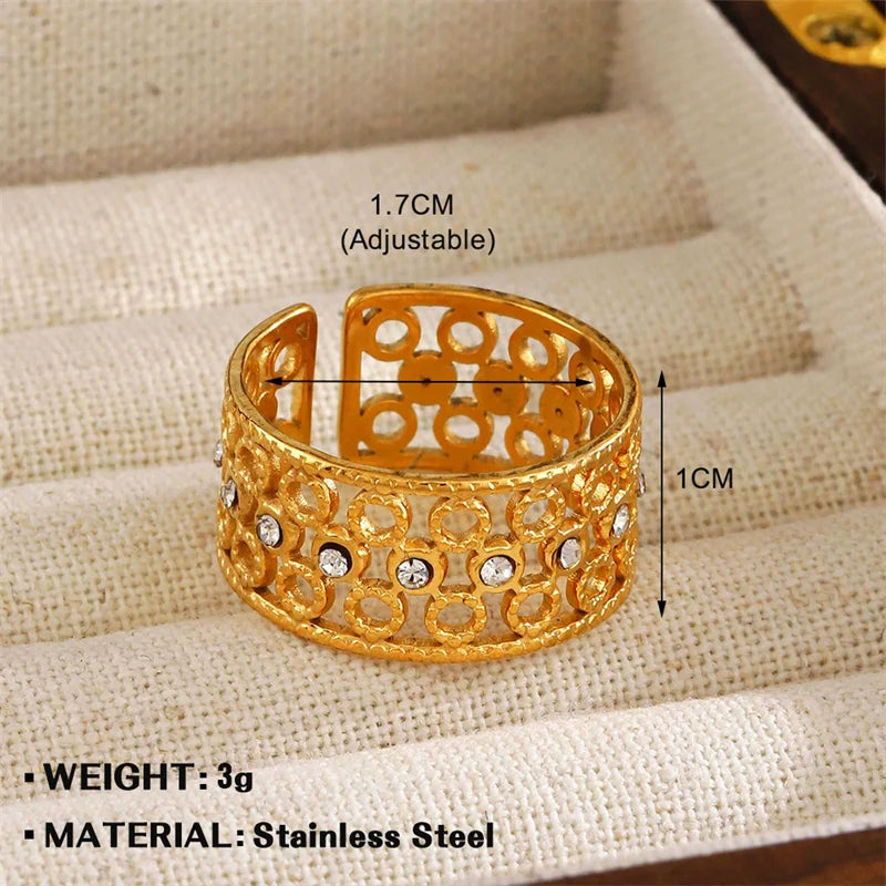 Anel Ajustável Irregular em Aço Inoxidável 18K Gold – Estilo Trendy
