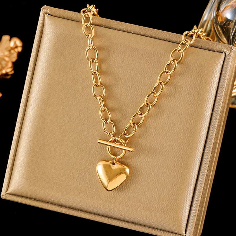 Colar Feminino em Aço Inoxidável 316L – Pingente Redondo 1,8 cm, Corrente Link, Estilo Trendy