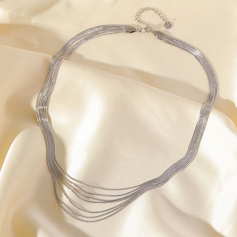 Colar Feminino em Aço Inoxidável 316L – Corrente Snake, Design Geométrico, Estilo Trendy