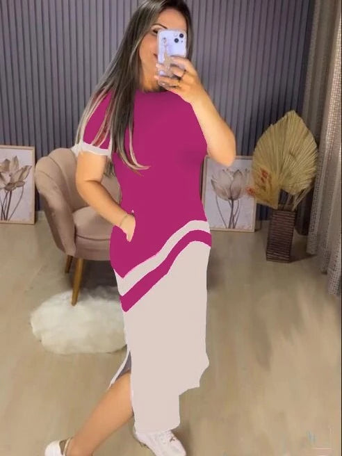 Vestido Midi Casual Manga Curta com Bolso