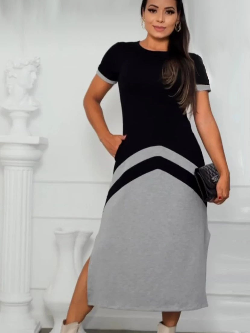 Vestido Midi Casual Manga Curta com Bolso